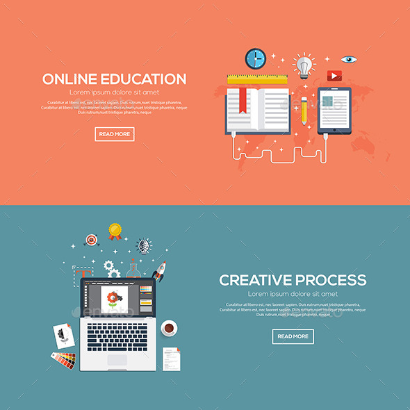 Flat Designed Banners - Media Technology