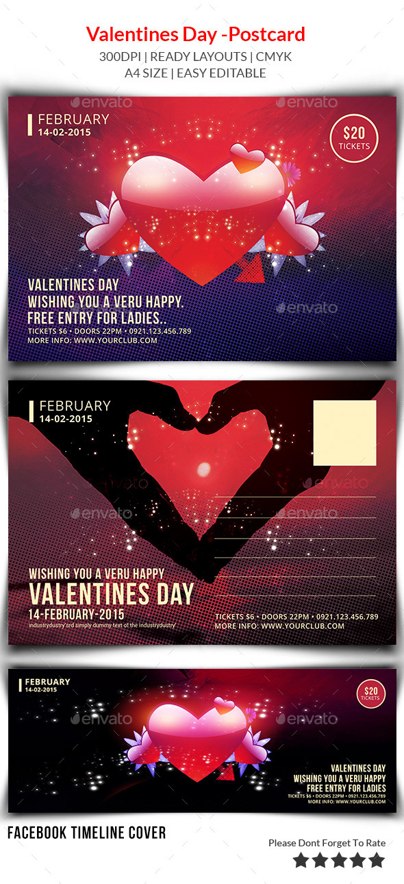 Valentines Day Postcard Print Templates - Cards & Invites Print Templates