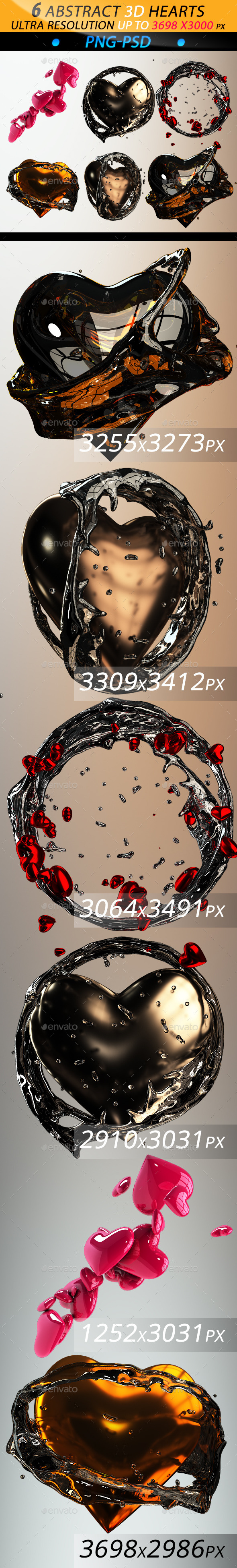 Abstract 3D Hearts - Objects 3D Renders