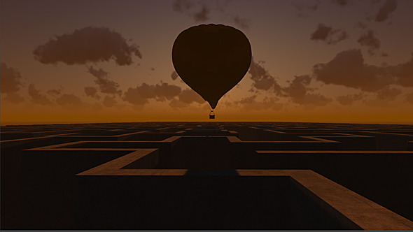 Hot Air Balloon Flying Over Complicated Maze