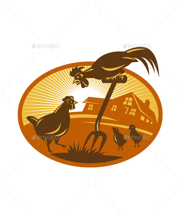 Rooster Retro Emblem - Animals Characters