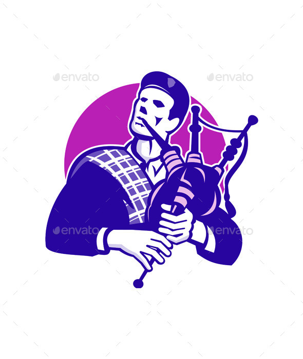 Scotsman Scottish Bagpiper Playing Bagpipes - People Characters