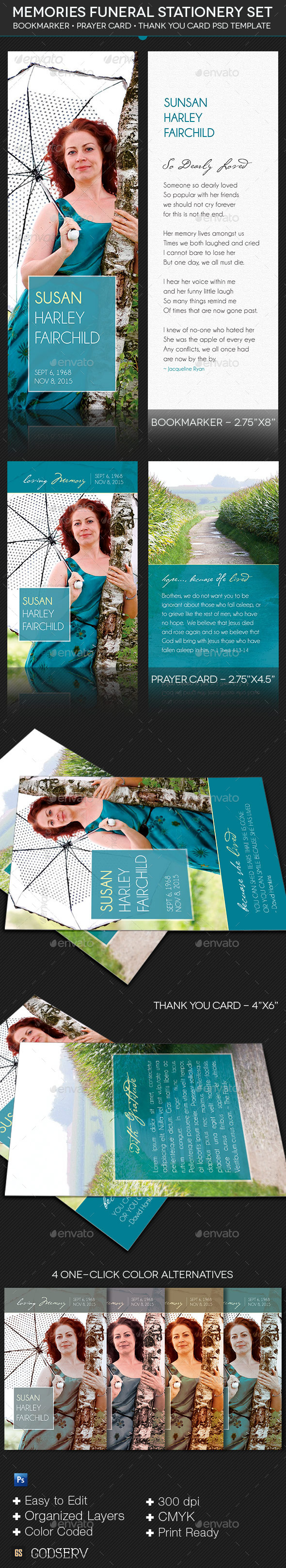 Memories Funeral Stationery Template Set - Stationery Print Templates
