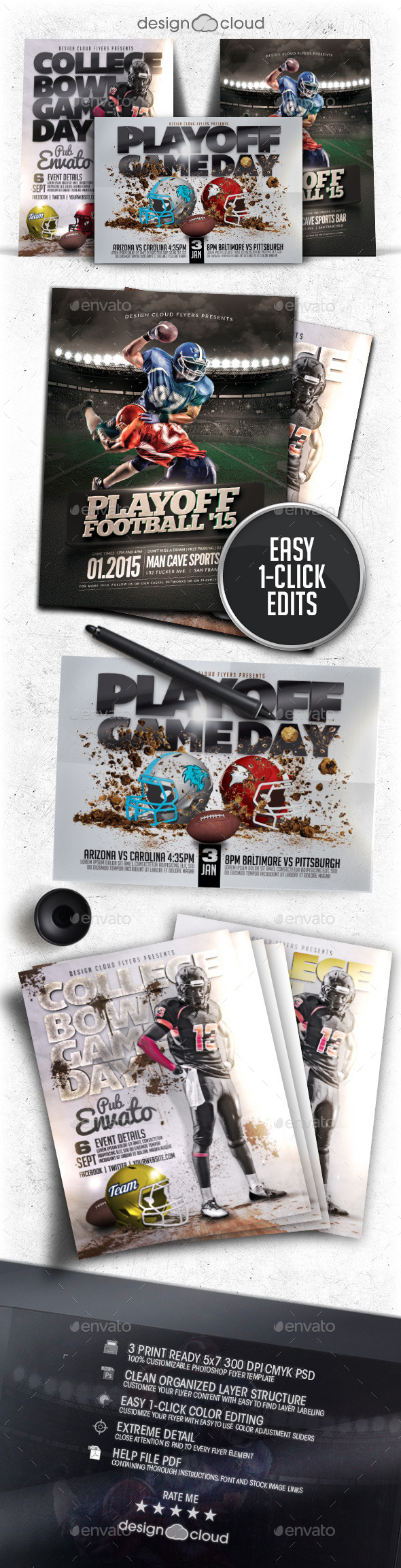 Playoff Football Flyer / Poster Template Bundle - Sports Events
