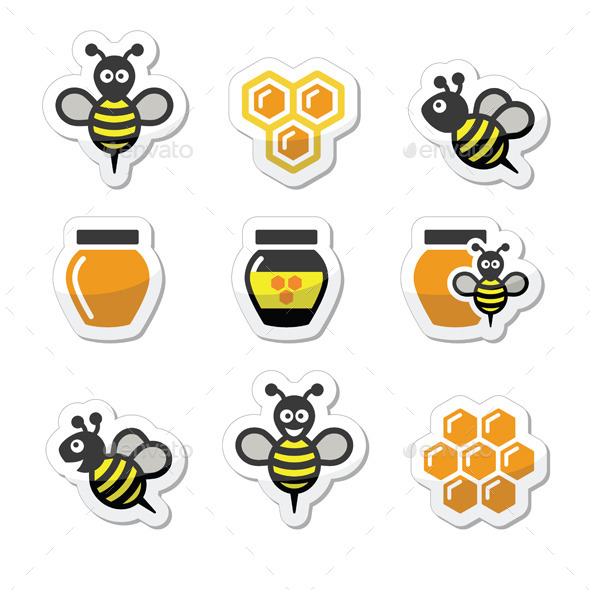Honey and Bee Icons - Animals Characters