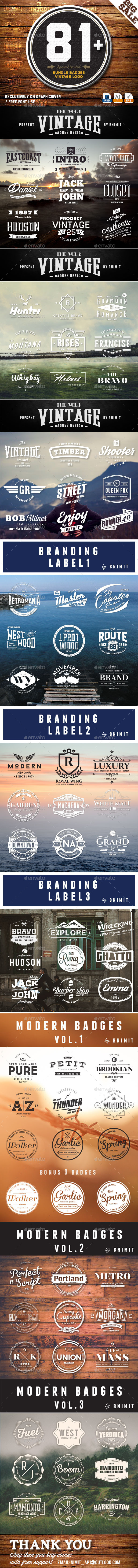 Bundle Badges 81 Vintage logo - Badges & Stickers Web Elements