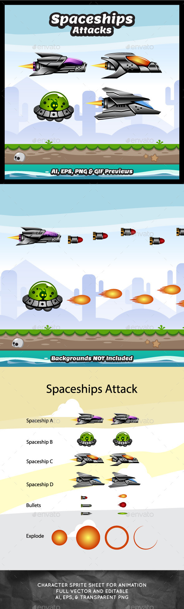 Spaceship Attacks - Sprites Game Assets