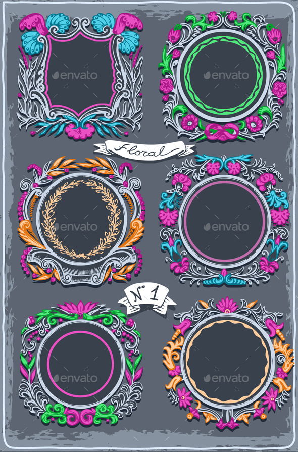 Set of Six Vintage Graphic Colored Garlands - Decorative Vectors