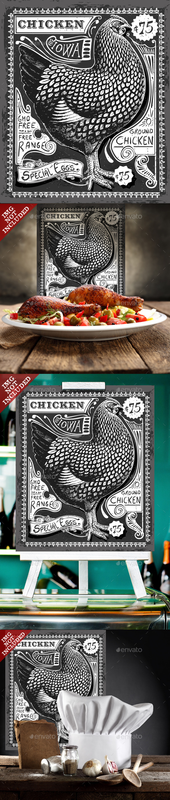 Vintage Poultry and Eggs Advertising on Blackboard - Food Objects