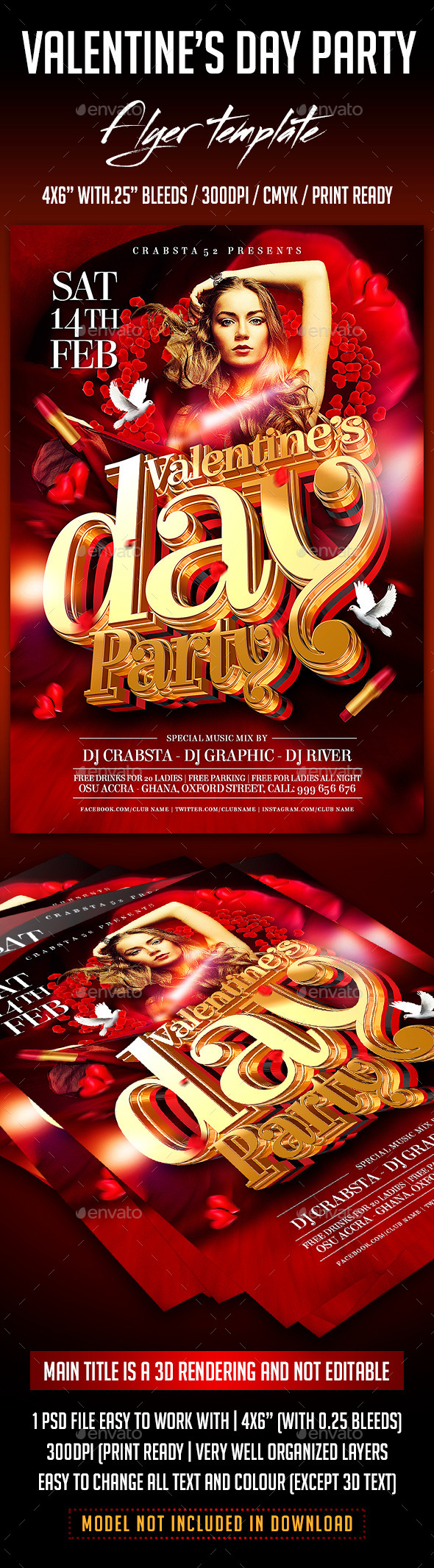 Valentine's Day Party Flyer Template - Flyers Print Templates