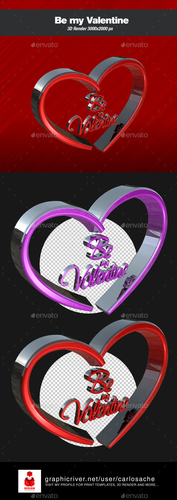 Be my Valentine - 3D Render Text