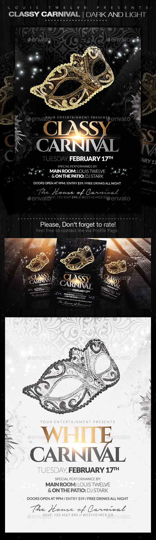 Classy Carnival or Masquerade Ball Flyers