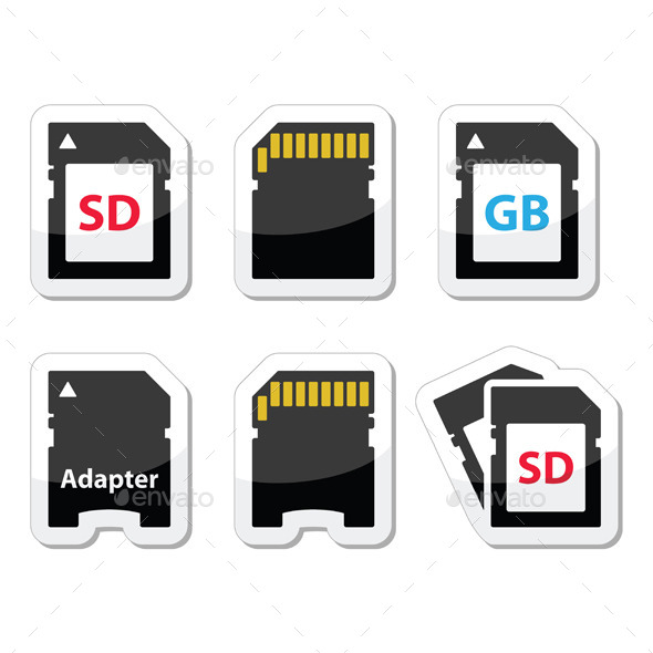 SD Memory Card and Adapter Icon Set - Computers Technology