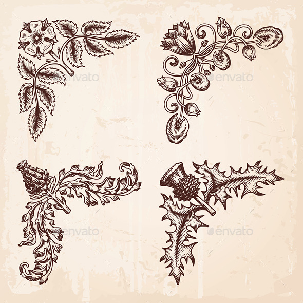 Hand Drawn Vintage Design Elements Corners - Flourishes / Swirls Decorative