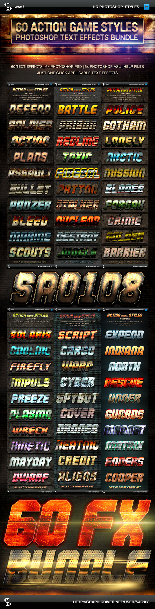 Action Game Styles Bundle - 60 Text Effects - Text Effects Styles