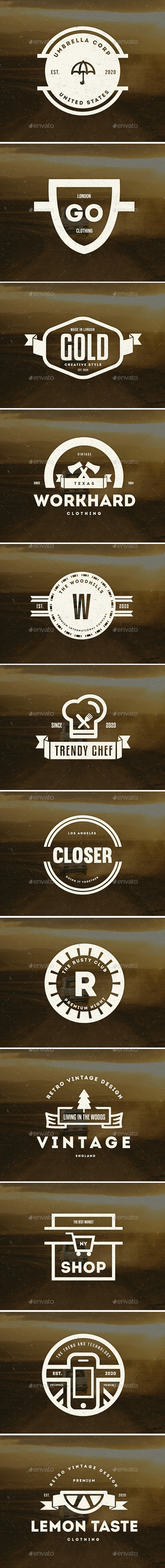 12 Vintage Logos Labels & Badges - Badges & Stickers Web Elements