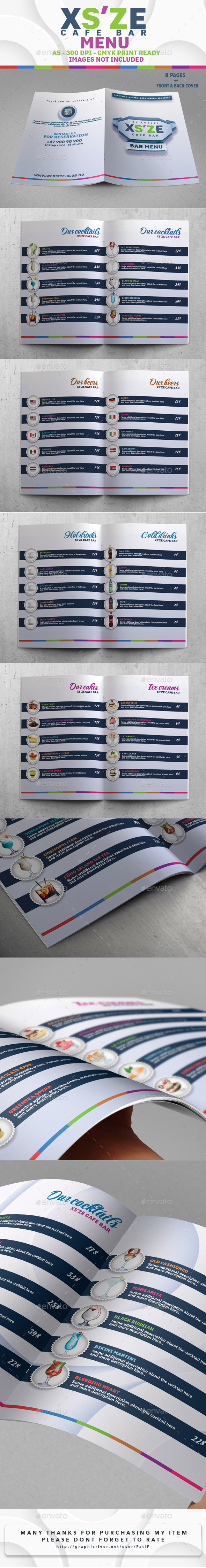 XS'ZE Cafe Bar Menu - Food Menus Print Templates