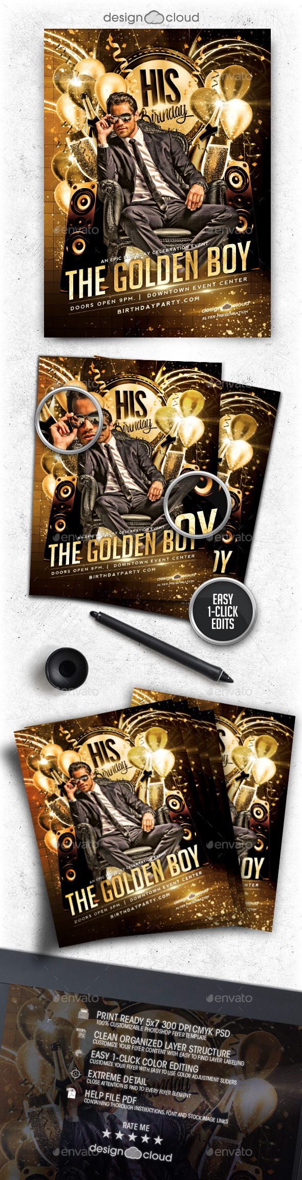 Golden Boy Birthday Flyer Template - Clubs & Parties Events