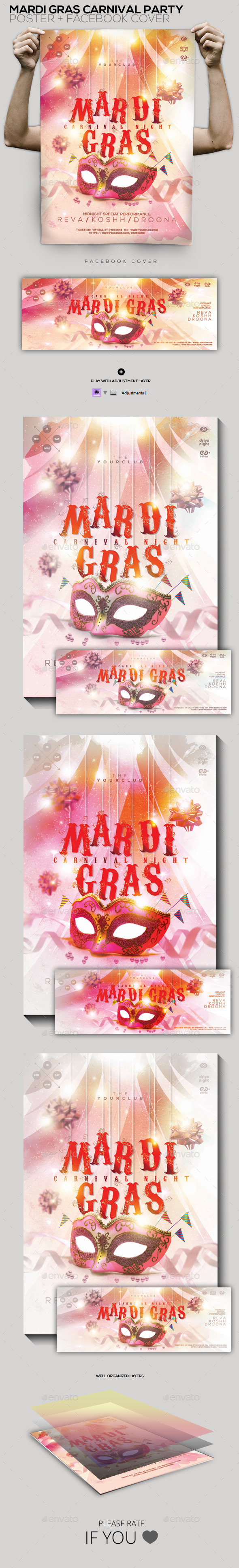 Mardi Gras Carnival Party Flyer/Poster/Facebook - Holidays Events