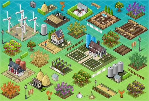 Isometric Farm Set Tiles - Buildings Objects