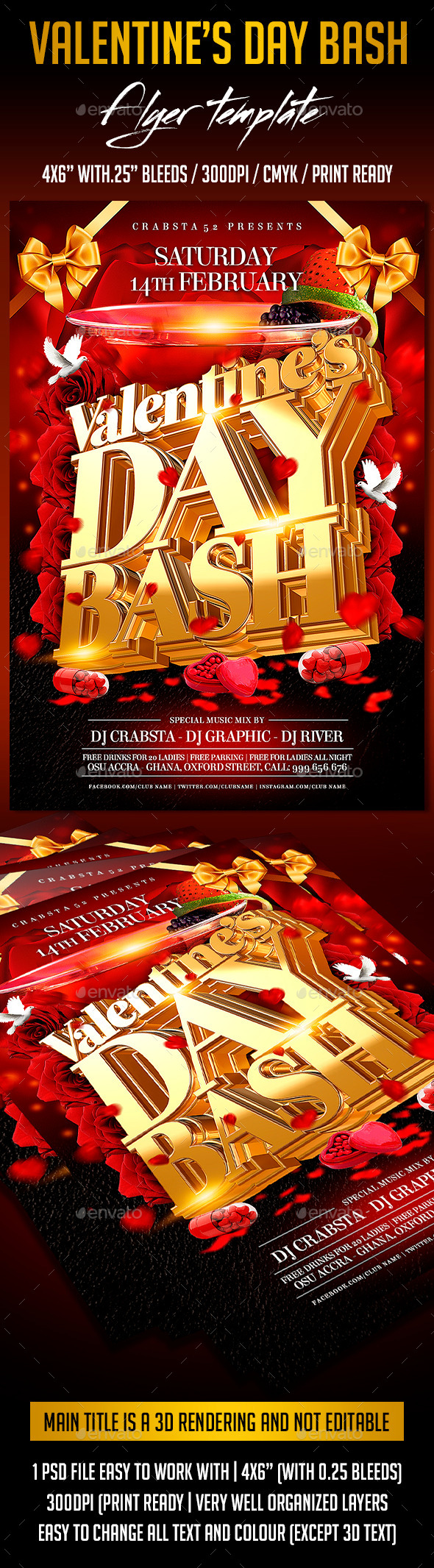 Valentine's Day Bash Flyer Template - Flyers Print Templates