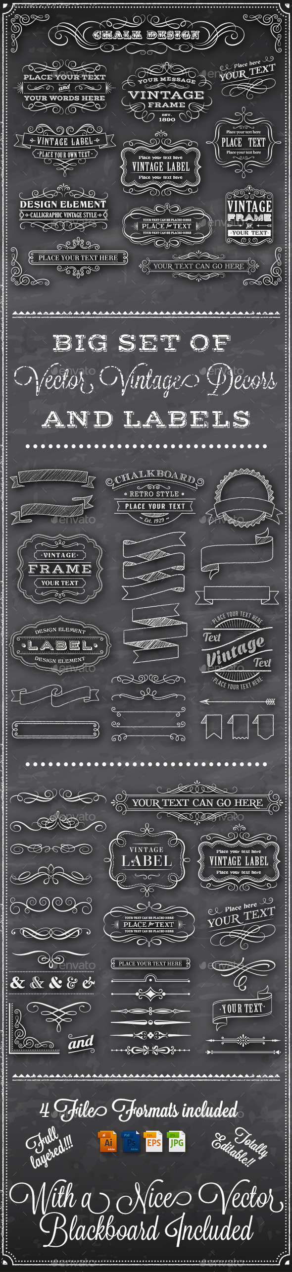 Chalkboard Decorations - Flourishes / Swirls Decorative