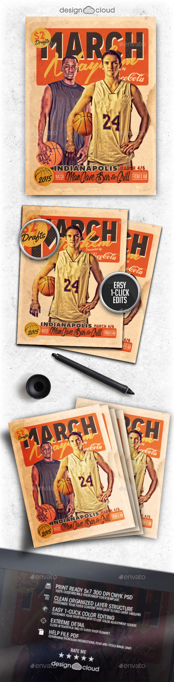 March Mayhem Retro Basketball Flyer Template - Sports Events