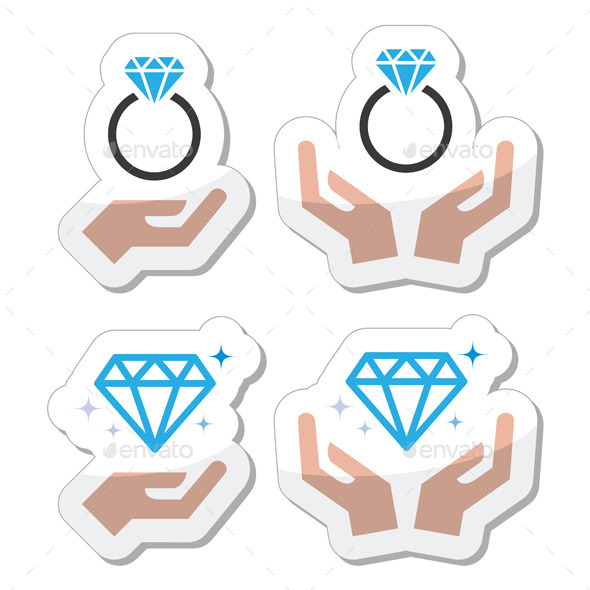 Diamond Engagement Ring with Hands - Decorative Symbols Decorative