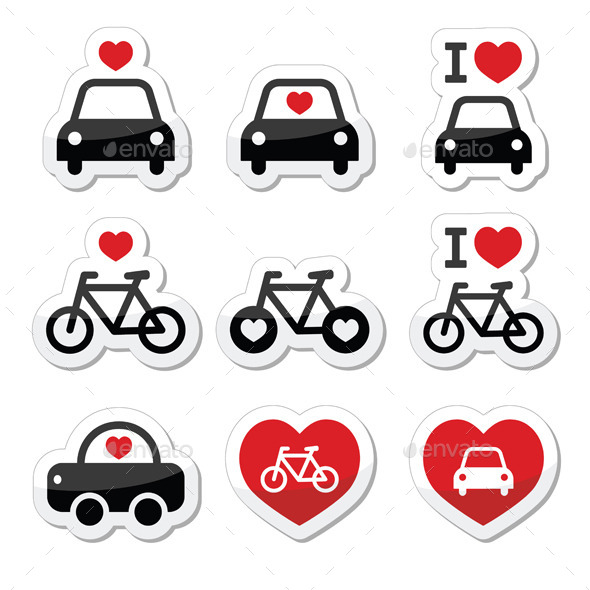 I love Cars and Bikes Icons - Man-made Objects Objects