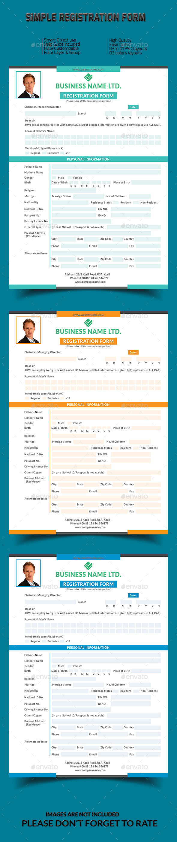 Simple Registration Form - Miscellaneous Print Templates