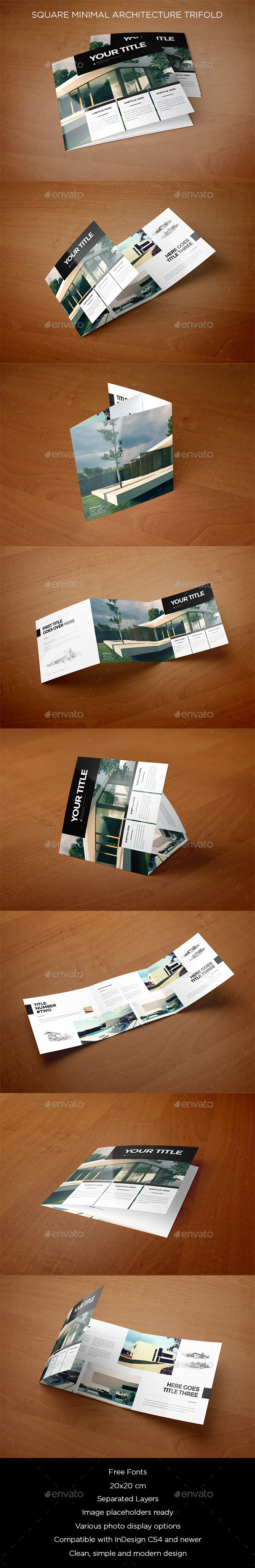 Square Minimal Architecture Trifold - Brochures Print Templates