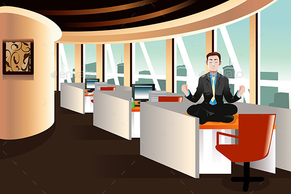 Businessman Meditating in the Office - Concepts Business