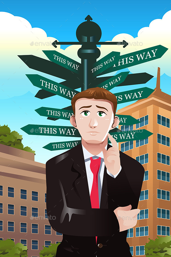 Confused Businessman Under a Street Sign - Concepts Business