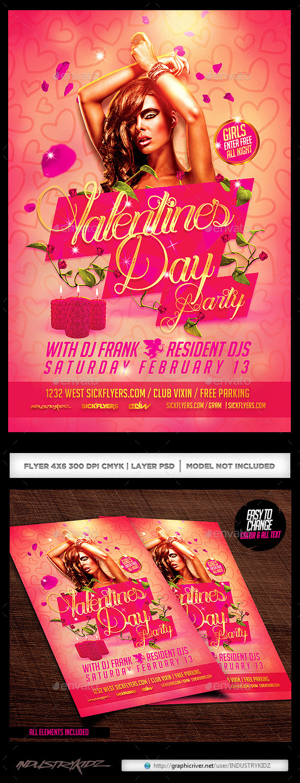 Valentines Day Party Flyer PSD - Holidays Events