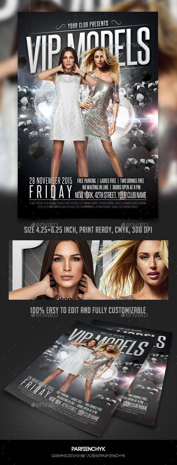 VIP Models Party Flyer Template - Clubs & Parties Events