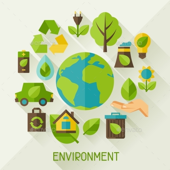 Ecology Background with Environment Icons - Nature Conceptual