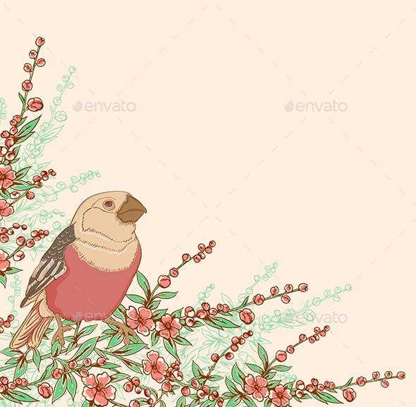 Bird and Flowering Branch - Animals Characters