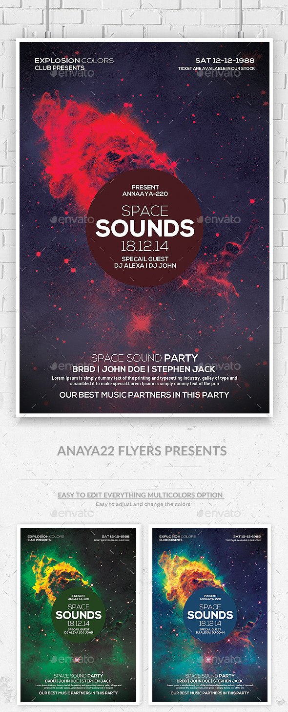 Space Sound Flyer Template - Clubs & Parties Events