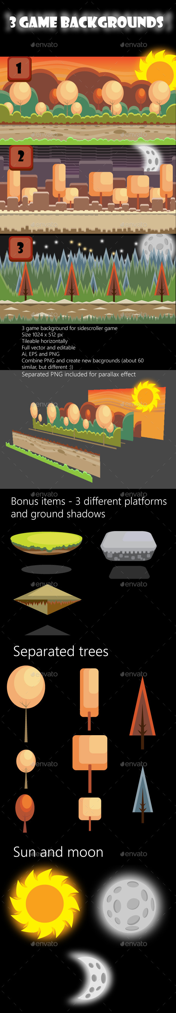 3 Game Backgrounds - Backgrounds Game Assets