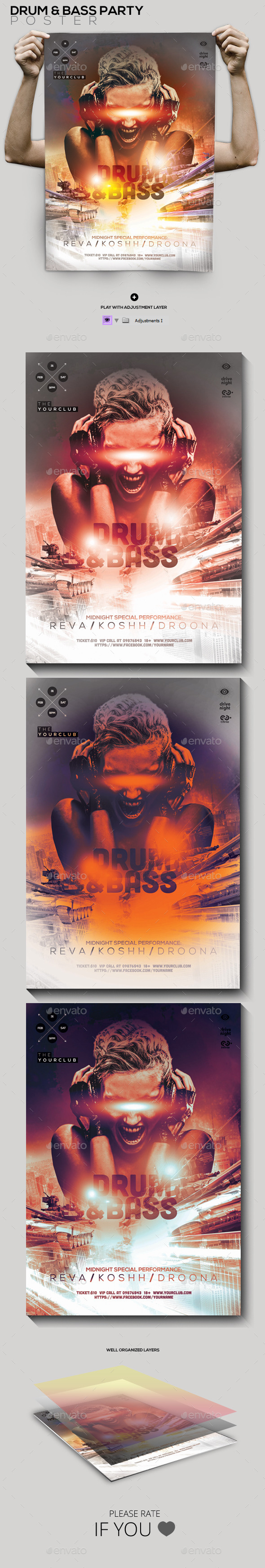 Drum & Bass Party Poster - Clubs & Parties Events