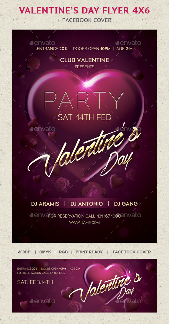 Heart Valentine’s Day Flayer Party - Events Flyers