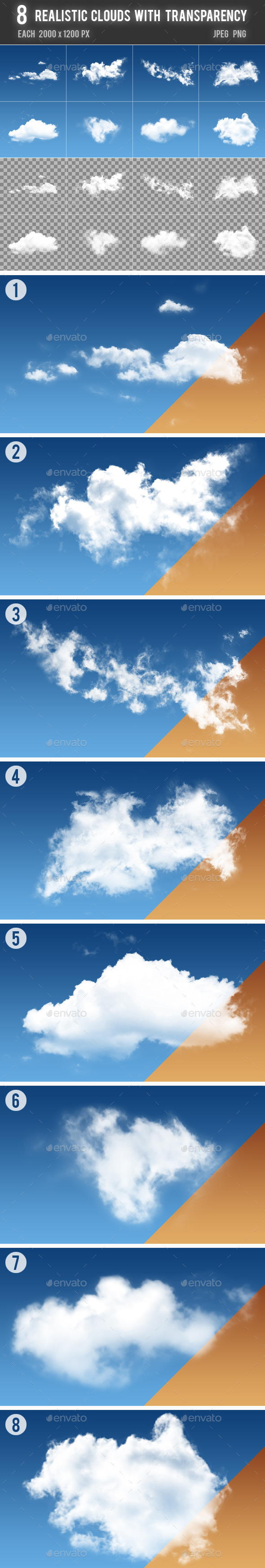 8 Realistic Clouds with Transparency - Nature Backgrounds