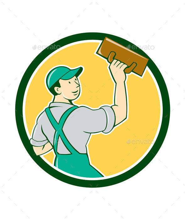 Plasterer Masonry Trowel Circle Cartoon - People Characters