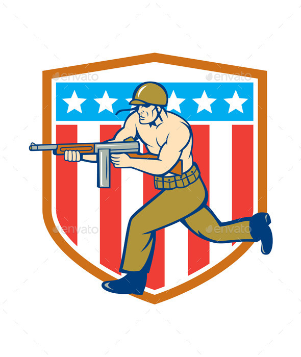 World War Two Soldier American Tommy Gun Shield - People Characters