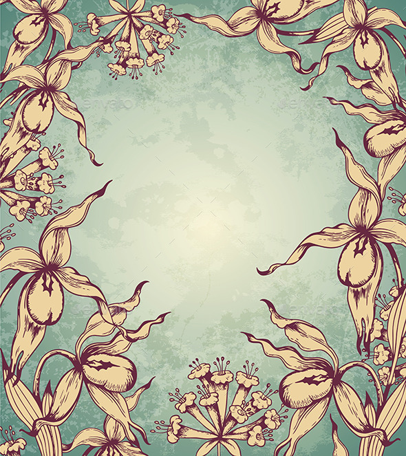 Hand Drawn Floral Frame with Orchids - Backgrounds Decorative