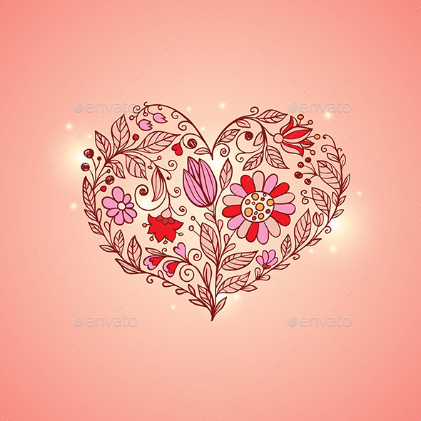 Hand Drawn Floral Heart - Valentines Seasons/Holidays