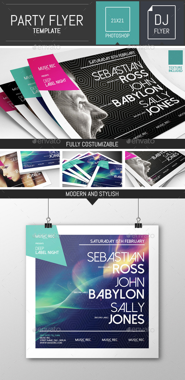 Stylish Square Dj Party Flyer Template - Clubs & Parties Events