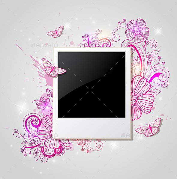 Background with Photo and Pink Flowers - Backgrounds Decorative