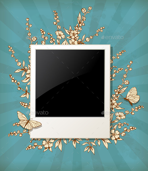 Vintage Background with Photo and Flowers - Backgrounds Decorative