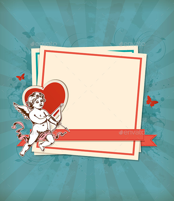 Green Background with Cupid - Valentines Seasons/Holidays